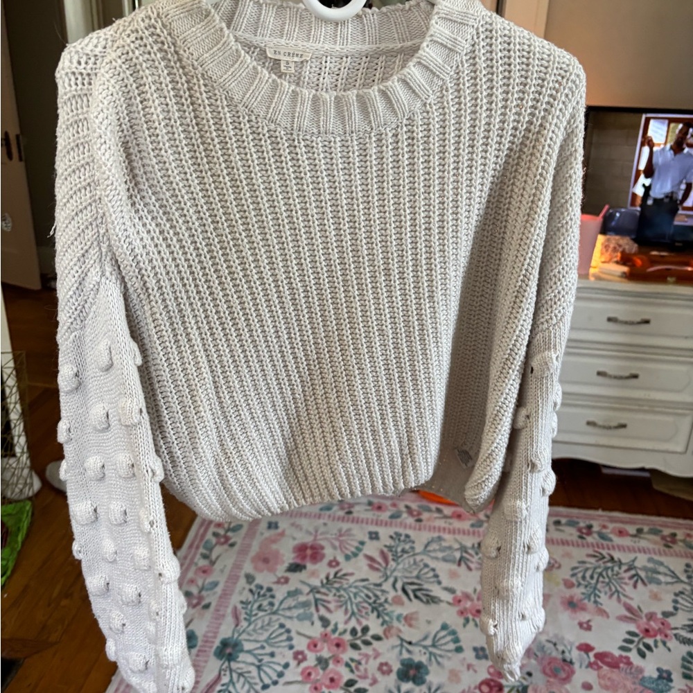 Madewell Cream Crewneck Bobble-Sleeve Knit Sweater